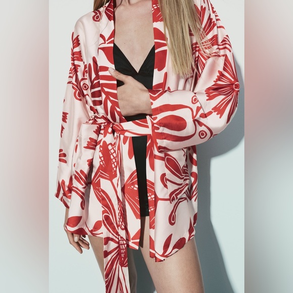 ZARA BELTED PRINTED KIMONO - Picture 8 of 14